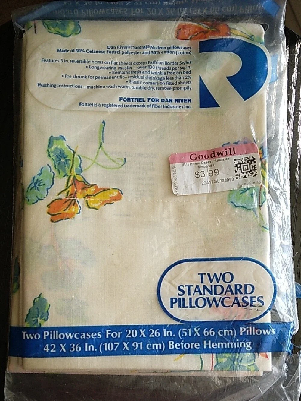 Vintage 70s Dan River Single Floral Cream Twin Standard Pillowcase